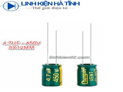 Tụ hóa 4.7UF 450V 8x12mm loại tốt  Tụ hóa 4.7UF 450V 8x12mm loại tốt